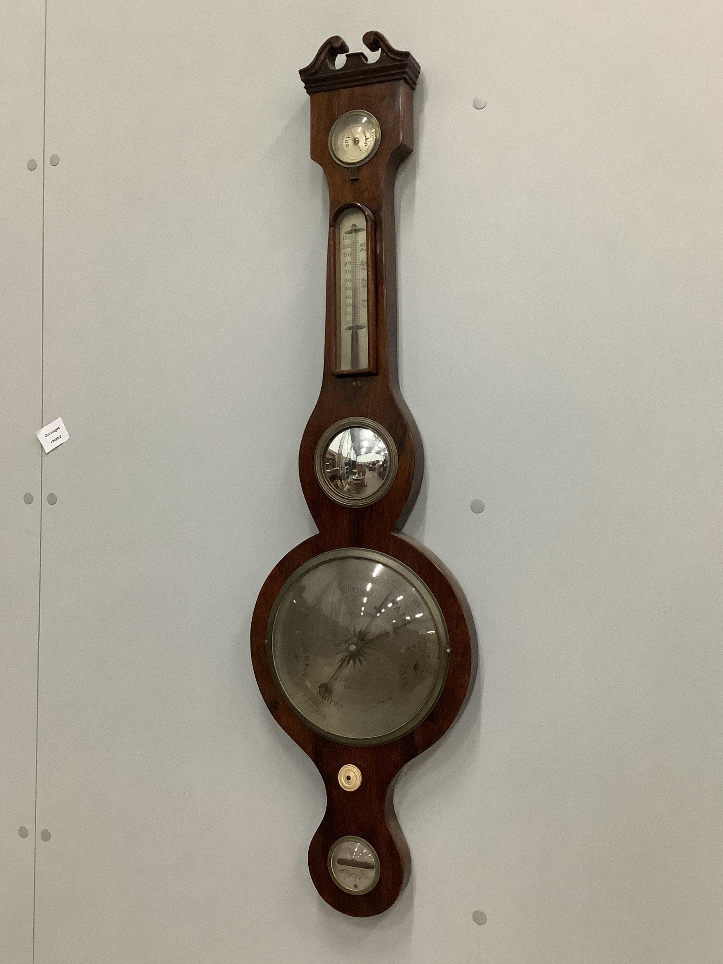 A 19th century Jacob Eames of Bath rosewood wheel barometer, height 96cm